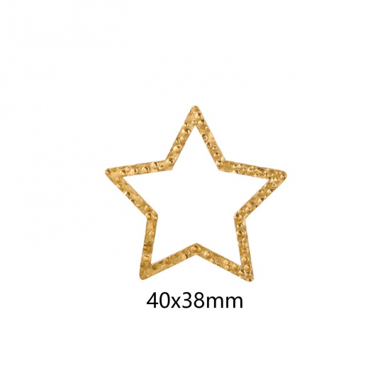 Picture of 5 PCs Vacuum Plating 304 Stainless Steel Connectors Charms Pendants 18K Gold Plated Pentagram Star Embossing 40mm x 38mm