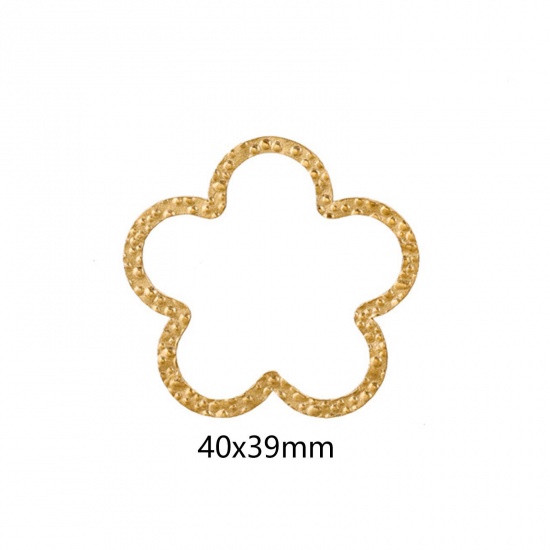 Picture of 5 PCs Vacuum Plating 304 Stainless Steel Connectors Charms Pendants 18K Gold Plated Flower Embossing 40mm x 39mm