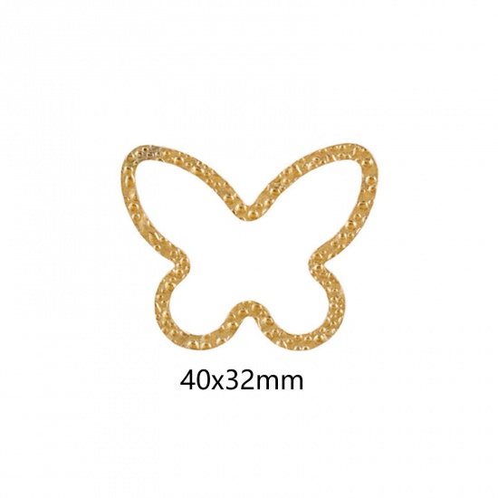 Picture of 5 PCs Vacuum Plating 304 Stainless Steel Connectors Charms Pendants 18K Gold Plated Butterfly Animal Embossing 40mm x 32mm