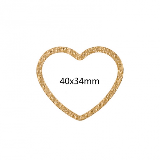 Picture of 5 PCs Vacuum Plating 304 Stainless Steel Connectors Charms Pendants 18K Gold Plated Heart Embossing 40mm x 34mm