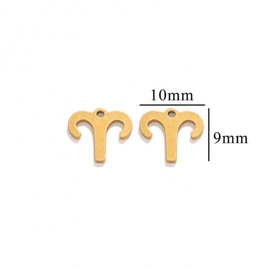 Immagine di 10 PCs Vacuum Plating 304 Stainless Steel Charms 18K Gold Plated Aries Sign Of Zodiac Constellations Roller Burnishing 10mm x 9mm