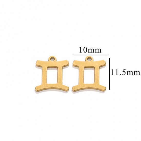 Immagine di 10 PCs Vacuum Plating 304 Stainless Steel Charms 18K Gold Plated Gemini Sign Of Zodiac Constellations Roller Burnishing 11.5mm x 10mm