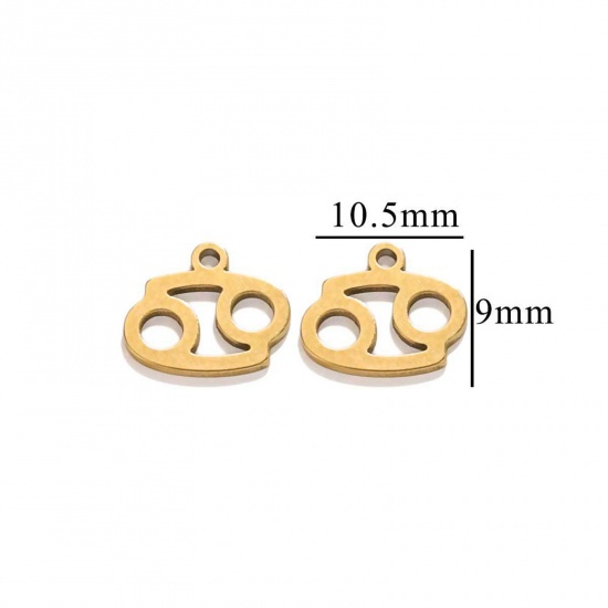 Immagine di 10 PCs Vacuum Plating 304 Stainless Steel Charms 18K Gold Plated Cancer Sign Of Zodiac Constellations Roller Burnishing 10.5mm x 9mm