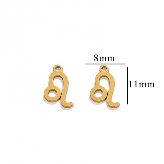 Immagine di 10 PCs Vacuum Plating 304 Stainless Steel Charms 18K Gold Plated Leo Sign Of Zodiac Constellations Roller Burnishing 11mm x 8mm