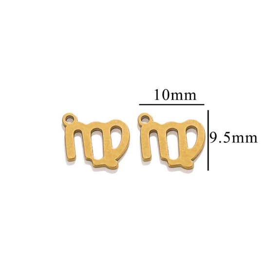 Immagine di 10 PCs Vacuum Plating 304 Stainless Steel Charms 18K Gold Plated Virgo Sign Of Zodiac Constellations Roller Burnishing 10mm x 9.5mm