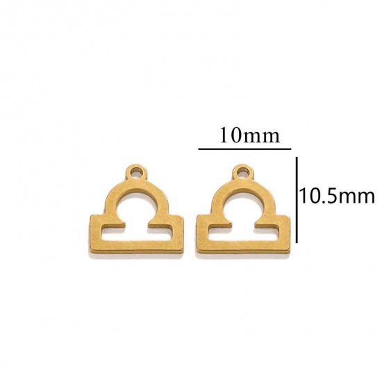 Immagine di 10 PCs Vacuum Plating 304 Stainless Steel Charms 18K Gold Plated Libra Sign Of Zodiac Constellations Roller Burnishing 10.5mm x 10mm