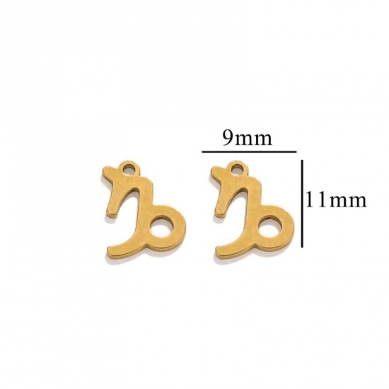Immagine di 10 PCs Vacuum Plating 304 Stainless Steel Charms 18K Gold Plated Capricornus Sign Of Zodiac Constellations Roller Burnishing 11mm x 9mm