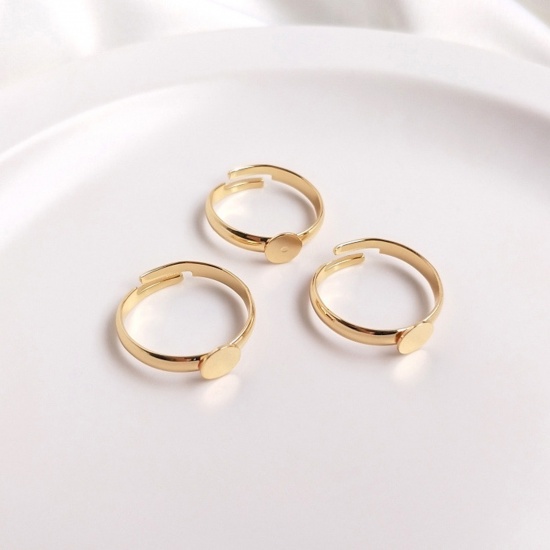 Picture of 2 PCs Hypoallergenic Brass Simple Open Ring Components 14K Gold Plated Glue On (Fits 6mm Dia.) 20mm(US Size 10.25)