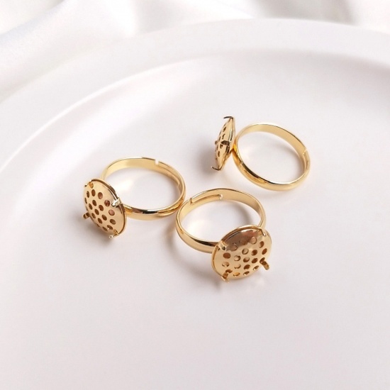 Picture of 2 PCs Hypoallergenic Brass Simple Open Ring Components 14K Gold Plated Cabochon Settings (Fits 12mm Dia.) 20mm(US Size 10.25)