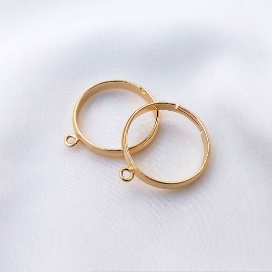 Picture of 2 PCs Hypoallergenic Brass Simple Open Ring Components 14K Gold Plated With Loop 20mm(US Size 10.25)