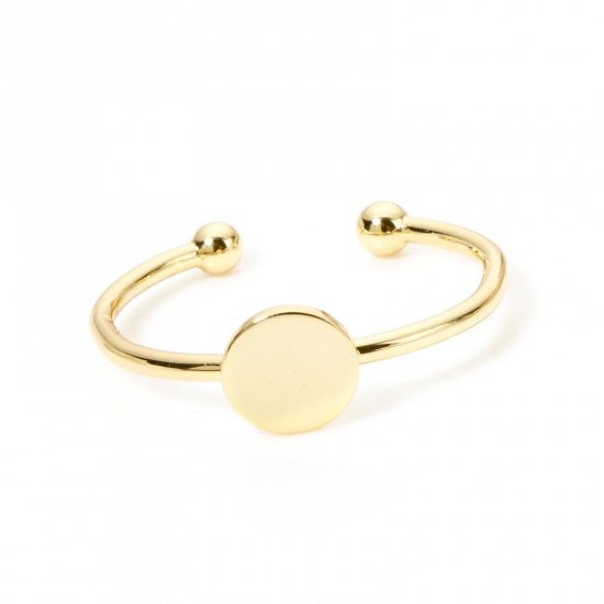 Image de 5 Pcs Apprêts de Bagues Hypoallergénique en Laiton Ouvert Plaqué Or Véritable 18K Disque Rond Coller sur (Convenir à 6mm Dia) 20mm (Taille d'US: 10.25)