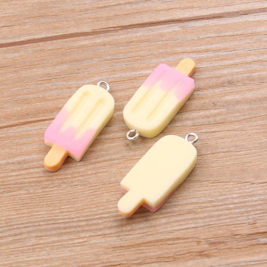 Picture of 10 PCs Resin Pendants Ice Lolly Silver Tone Yellow Gradient Color Mini Simulation 3.2cm x 1.2cm