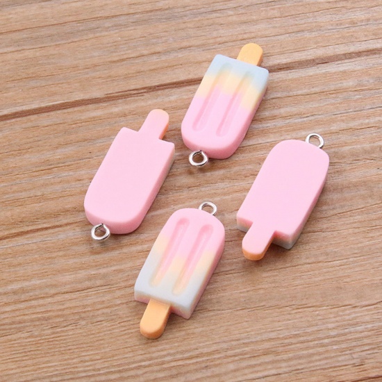 Picture of 10 PCs Resin Pendants Ice Lolly Silver Tone Pink Gradient Color Mini Simulation 3.2cm x 1.2cm