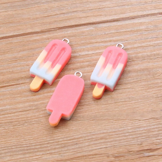 Picture of 10 PCs Resin Pendants Ice Lolly Silver Tone Red Gradient Color Mini Simulation 3.2cm x 1.2cm