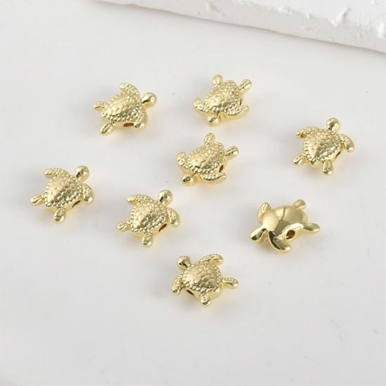 Immagine di 2 Pz Ipoallergenico Ottone Gioielli Oceanici Perline per la Creazione di Gioielli con Fai-da-te Placcato Oro 14K Tartaruga di Mare Circa 10mmx 10mm, Foro:Circa 1.2mm