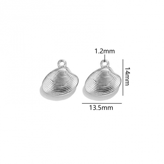 Image de 5 Pcs Breloques en 304 Acier Inoxydable Bijoux d'Océan Coquille Argent Mat 3D 14mm x 13.5mm