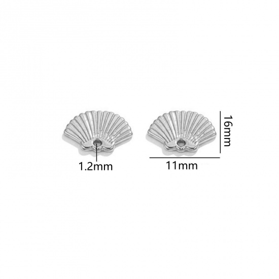 Image de 5 Pcs Breloques en 304 Acier Inoxydable Bijoux d'Océan Coquille Argent Mat 16mm x 11mm
