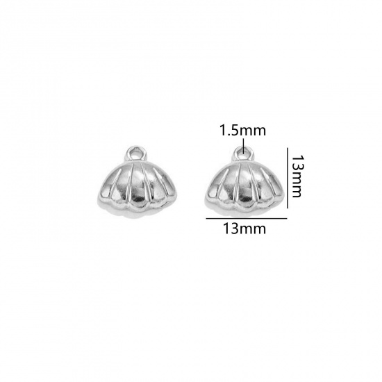 Image de 2 Pcs Breloques en 304 Acier Inoxydable Bijoux d'Océan Coquille Argent Mat 13mm x 13mm