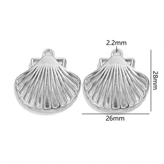 Image de 2 Pcs Breloques en 304 Acier Inoxydable Bijoux d'Océan Coquille Argent Mat 28mm x 26mm
