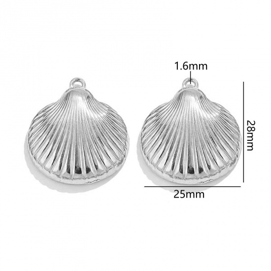 Image de 2 Pcs Breloques en 304 Acier Inoxydable Bijoux d'Océan Coquille Argent Mat 28mm x 25mm