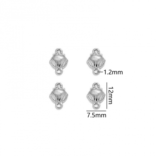Image de 5 Pcs Connecteurs Pendentifs Breloques en 304 Acier Inoxydable Bijoux d'Océan Coquille Argent Mat 12mm x 7.5mm