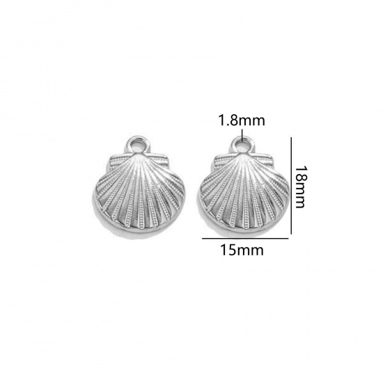 Image de 5 Pcs Breloques en 304 Acier Inoxydable Bijoux d'Océan Coquille Argent Mat 18mm x 15mm