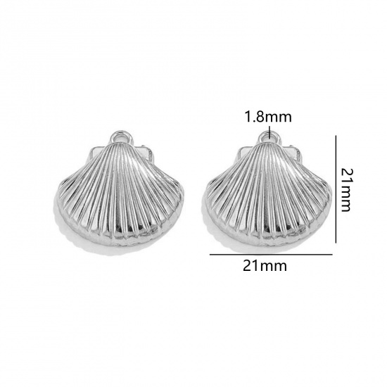 Image de 2 Pcs Breloques en 304 Acier Inoxydable Bijoux d'Océan Coquille Argent Mat 21mm x 21mm