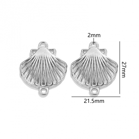 Image de 2 Pcs Connecteurs Pendentifs Breloques en 304 Acier Inoxydable Bijoux d'Océan Coquille Argent Mat 27mm x 21.5mm