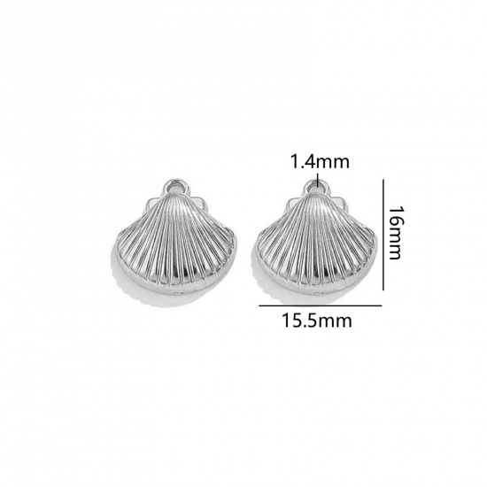 Image de 2 Pcs Breloques en 304 Acier Inoxydable Bijoux d'Océan Coquille Argent Mat 16mm x 15.5mm