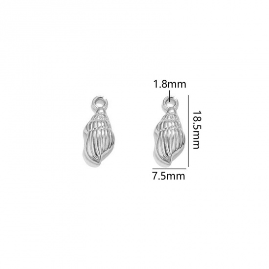 Immagine di 2 Pz 304 Acciaio Inossidabile Gioielli Oceanici Ciondoli Conchiglia Tono Argento 18.5mm x 7.5mm