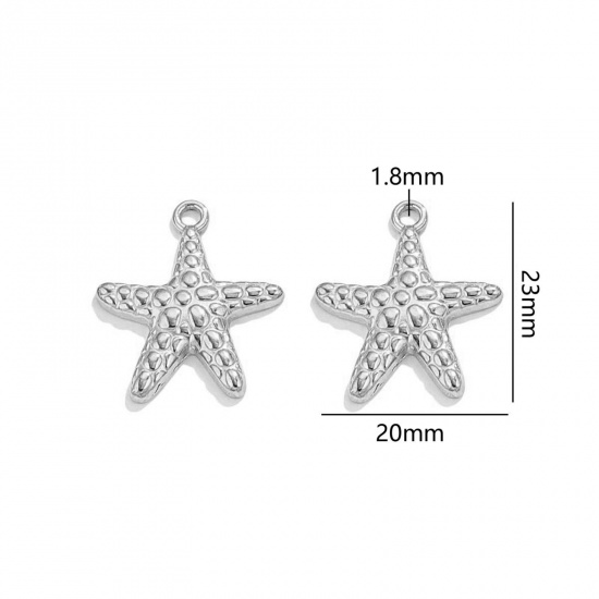 Immagine di 2 Pz 304 Acciaio Inossidabile Gioielli Oceanici Ciondoli Stella di Mare Tono Argento 23mm x 20mm