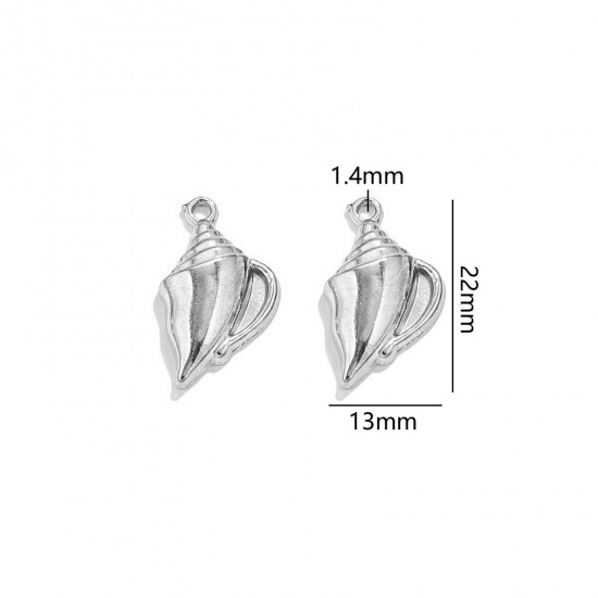 Immagine di 2 Pz 304 Acciaio Inossidabile Gioielli Oceanici Ciondoli Conchiglia Tono Argento 22mm x 13mm