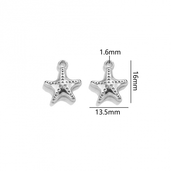 Immagine di 2 Pz 304 Acciaio Inossidabile Gioielli Oceanici Ciondoli Stella di Mare Tono Argento 16mm x 13.5mm