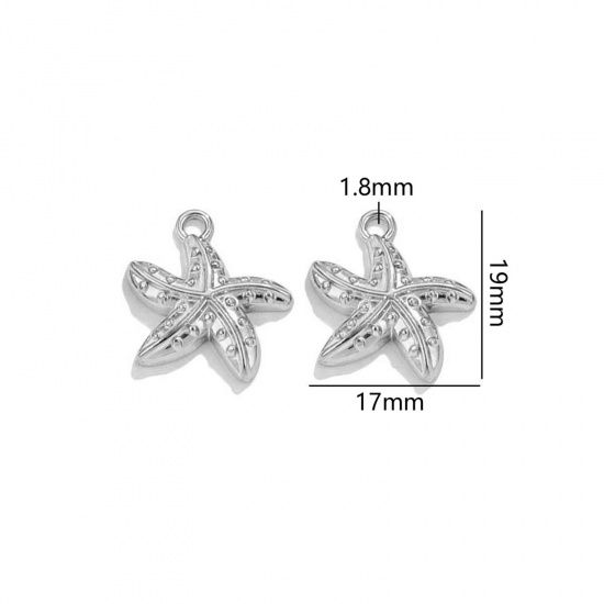 Immagine di 2 Pz 304 Acciaio Inossidabile Gioielli Oceanici Ciondoli Stella di Mare Tono Argento 19mm x 17mm
