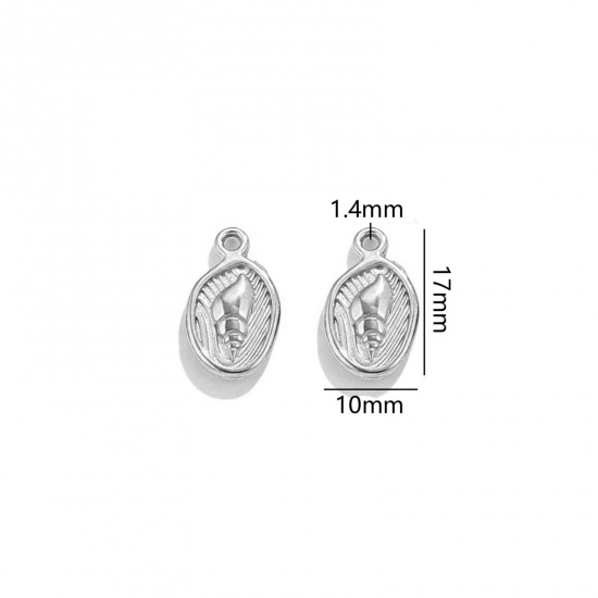 Immagine di 2 Pz 304 Acciaio Inossidabile Gioielli Oceanici Ciondoli Ovale Tono Argento littorina 17mm x 10mm