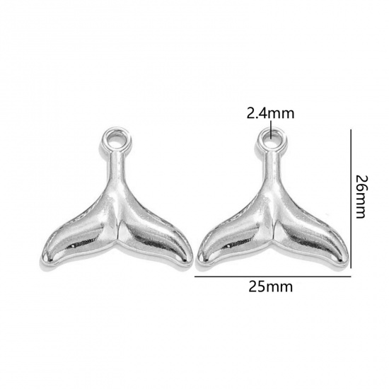 Image de 2 Pcs Breloques en 304 Acier Inoxydable Bijoux d'Océan Queue de Poisson Argent Mat 26mm x 25mm