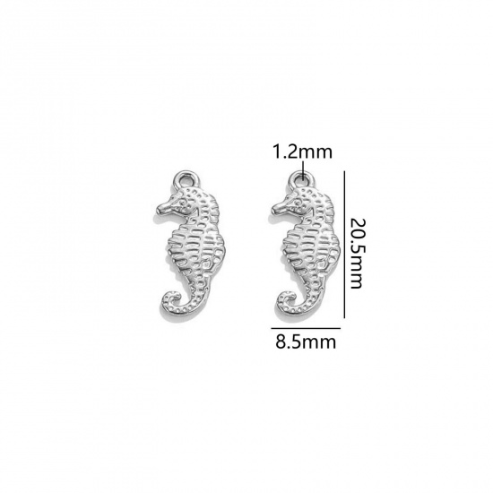 Image de 2 Pcs Breloques en 304 Acier Inoxydable Bijoux d'Océan Cheval de Mer Argent Mat 20.5mm x 8.5mm