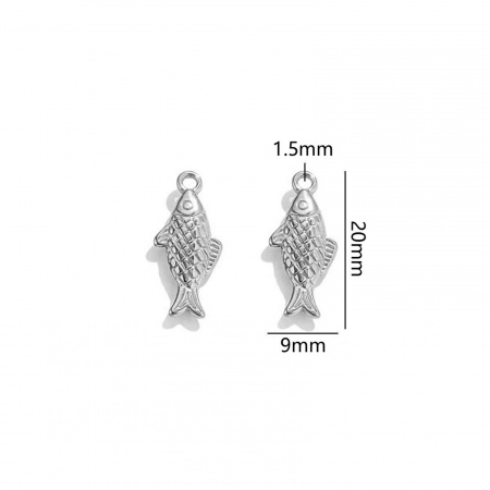 Picture of 2 PCs 304 Stainless Steel Ocean Jewelry Charms Silver Tone Fish Animal 20mm x 9mm