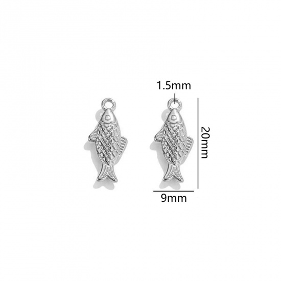 Image de 2 Pcs Breloques en 304 Acier Inoxydable Bijoux d'Océan Poisson Argent Mat 20mm x 9mm