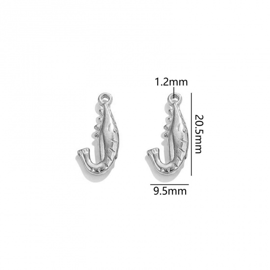 Image de 2 Pcs Breloques en 304 Acier Inoxydable Bijoux d'Océan Homard Argent Mat 3D 20.5mm x 9.5mm