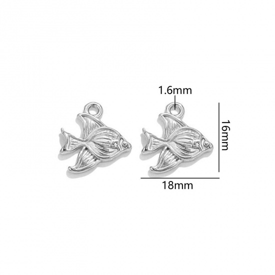 Image de 2 Pcs Breloques en 304 Acier Inoxydable Bijoux d'Océan Poisson Rouge Argent Mat 18mm x 16mm