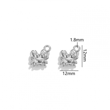 Picture of 2 PCs 304 Stainless Steel Ocean Jewelry Charms Silver Tone Crab Animal 3D 12mm x 12mm