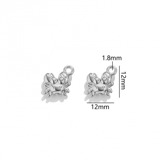 Image de 2 Pcs Breloques en 304 Acier Inoxydable Bijoux d'Océan Crabe Argent Mat 3D 12mm x 12mm