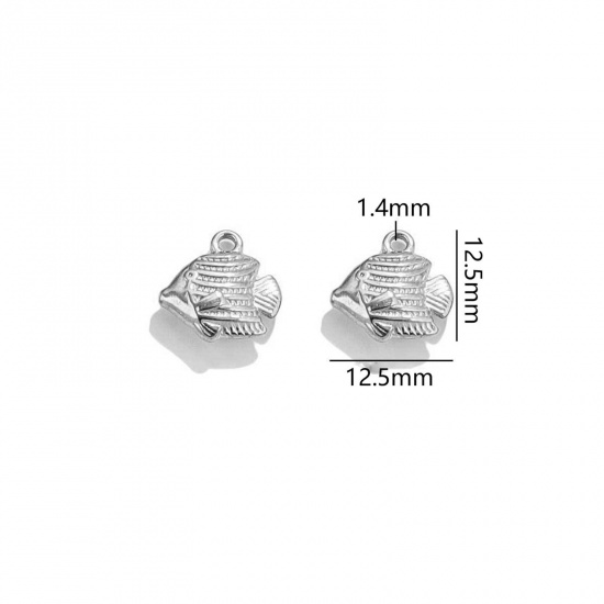 Image de 2 Pcs Breloques en 304 Acier Inoxydable Bijoux d'Océan Poisson Tropicale Argent Mat 3D 12.5mm x 12.5mm