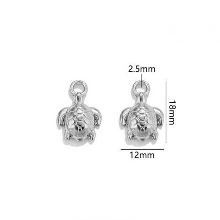Picture of 2 PCs 304 Stainless Steel Ocean Jewelry Charms Silver Tone Tortoise Animal 18mm x 12mm