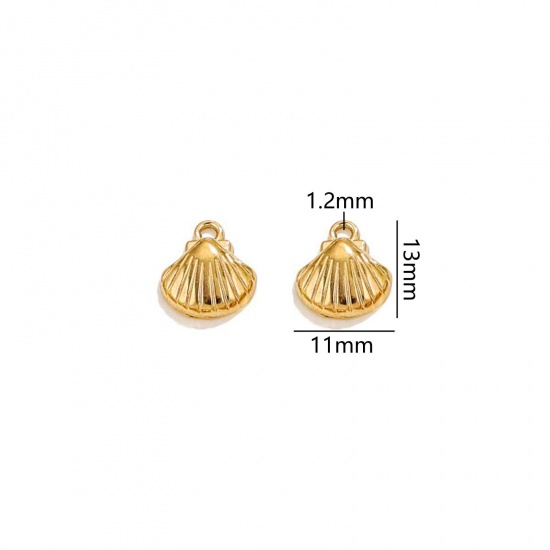 Immagine di 2 PCs Vacuum Plating 304 Stainless Steel Ocean Jewelry Charms 18K Gold Plated Shell 3D 13mm x 11mm
