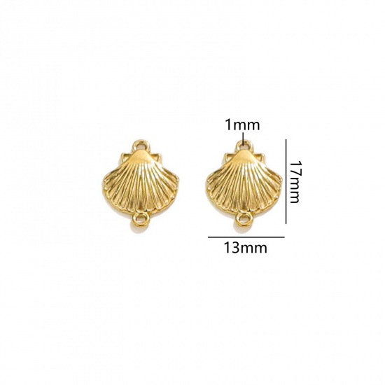 Immagine di 2 PCs Vacuum Plating 304 Stainless Steel Ocean Jewelry Charms 18K Gold Plated Shell 3D 17mm x 13mm