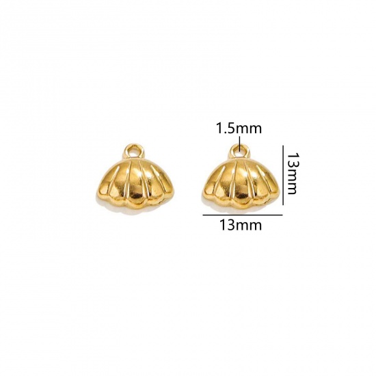 Immagine di 2 PCs Vacuum Plating 304 Stainless Steel Ocean Jewelry Charms 18K Gold Plated Shell 3D 13mm x 13mm