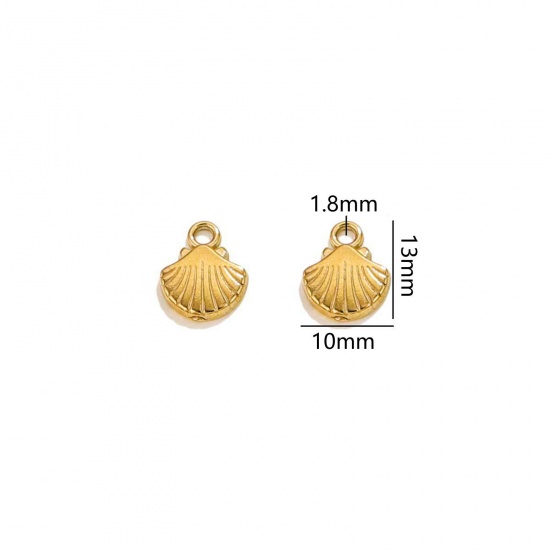 Immagine di 5 PCs Vacuum Plating 304 Stainless Steel Ocean Jewelry Charms 18K Gold Plated Shell 3D 13mm x 10mm