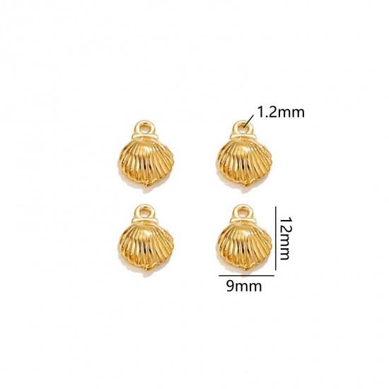 Immagine di 2 PCs Vacuum Plating 304 Stainless Steel Ocean Jewelry Charms 18K Gold Plated Shell 3D 12mm x 9mm